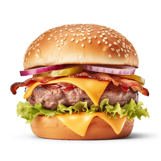 Um hambúrguer com queijo e bacon