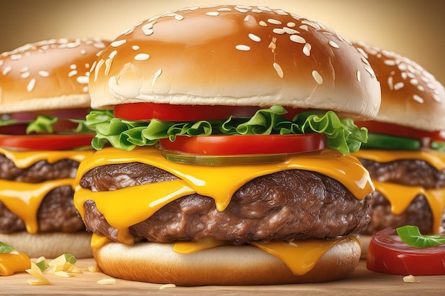 Um hambúrguer com queijo e molho de tomate