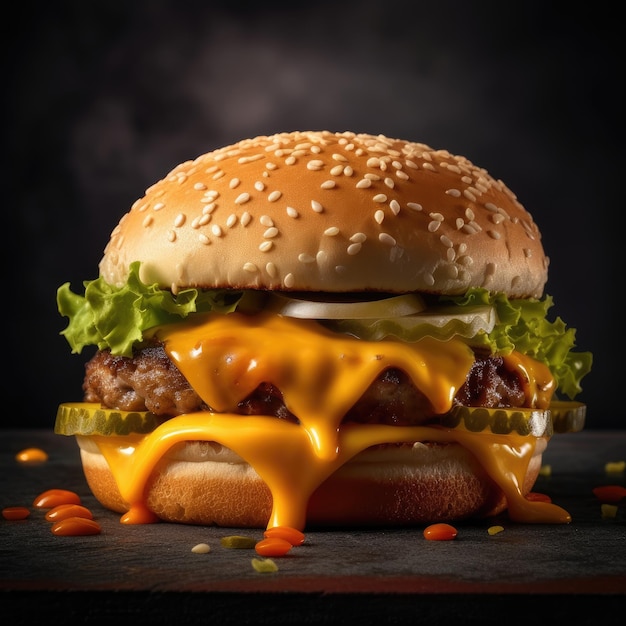 Foto um hambúrguer com queijo e molho