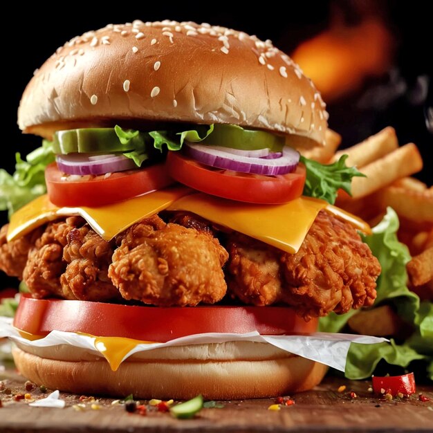 Foto um hambúrguer com um hambúrguer e batatas fritas