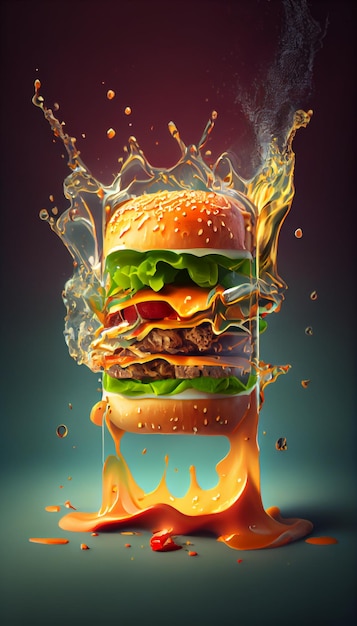 Um hambúrguer com um pouco de líquido