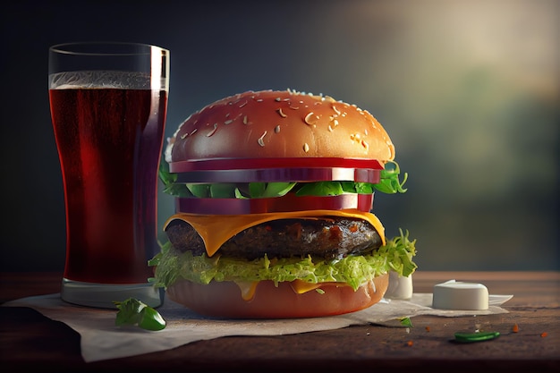 Um hambúrguer e um copo de cerveja são mostrados com as palavras "hambúrguer" ao lado.