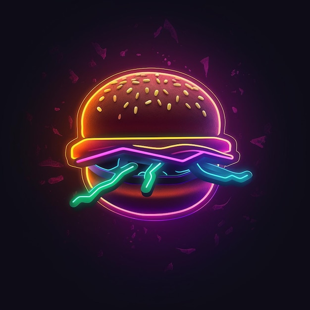 Foto um hambúrguer neon com a palavra burger