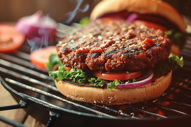 Um hambúrguer vegetariano tentador oferece uma saborosa opção de jantar sem carne