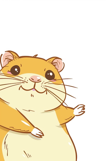 Um hamster de desenho animado sorri e acena com espaço de cópia à esquerda AI gerativa