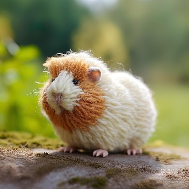 Foto um hamster está sentado em um tronco de árvore