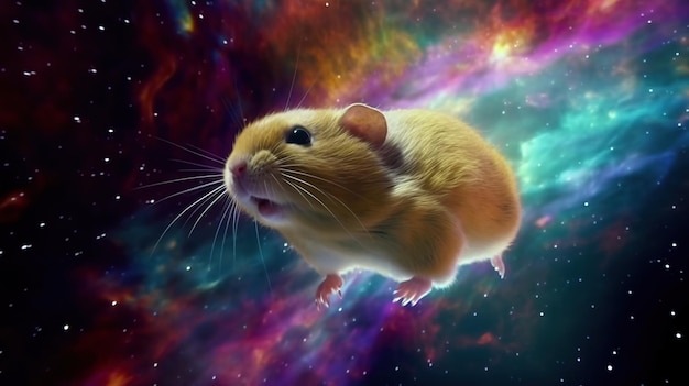 Um hamster está voando através de uma galáxia Generative AI image