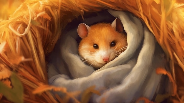 Um hamster sonolento escondido em um refúgio aconchegante gerado por IA