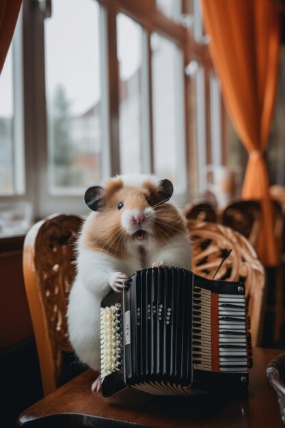 Um hamster tocando acordeão em uma mesa imagem generativa de ia