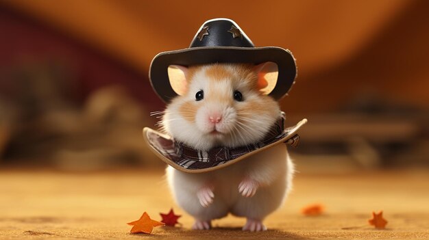 Foto um hamster usando um chapéu de cowboy em miniatura e papel de parede