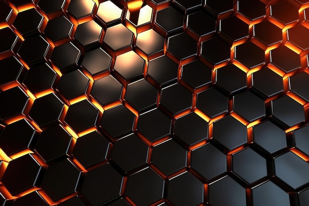 Um hexágono preto com luz laranja brilhando sobre ele Generative AI