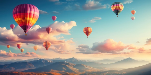 Um hipnotizante balão de ar voando silenciosamente entre as nuvens