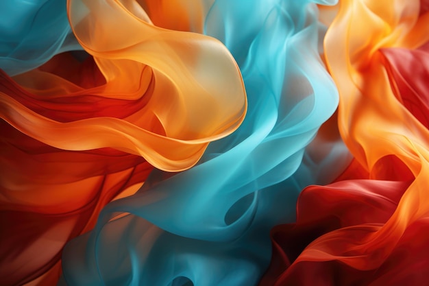 Um hipnotizante fundo de fumaça laranja, vermelho e turquesa