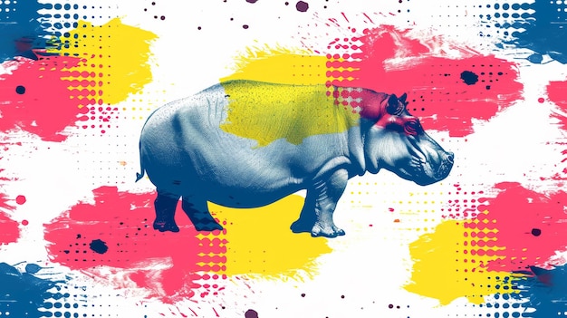 Foto um hipopótamo é mostrado em um padrão colorido em um fundo abstrato ai.