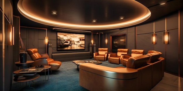 Um home theater aconchegante e confortável projetado para a melhor experiência de exibição de filmes