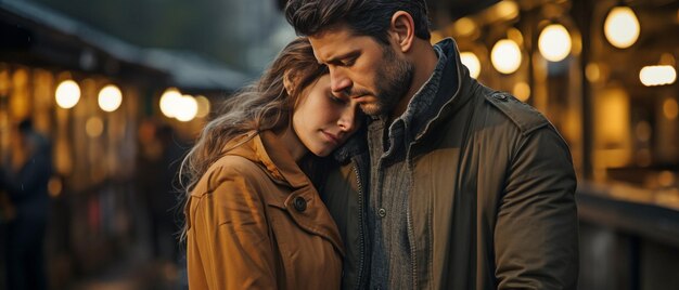 Foto um homem a consolar a sua esposa enlutada a deixar um amigo chorar no seu ombro