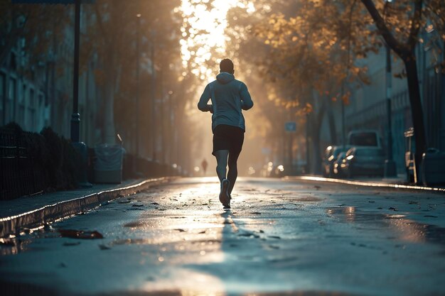 Um homem a correr pela rua.