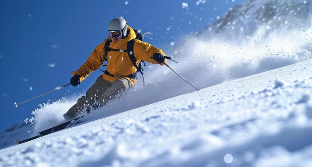 um homem a esquiar pela encosta coberta de neve