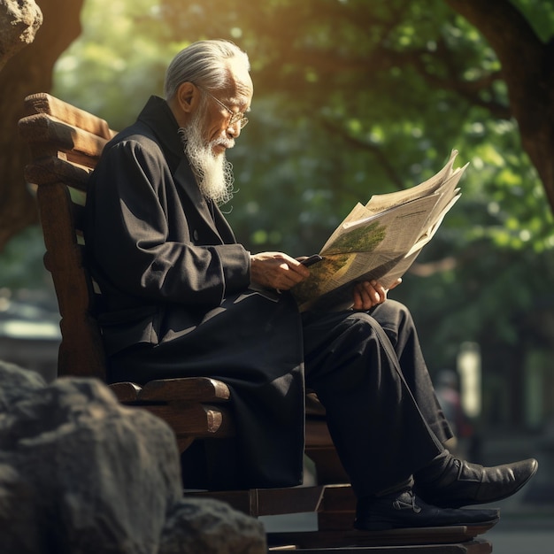 Foto um homem a ler um mapa num parque a ler um livro.