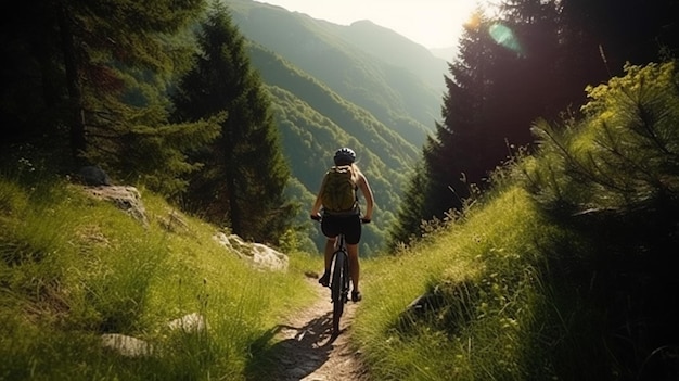 Um homem anda de bicicleta pela floresta Generative AI