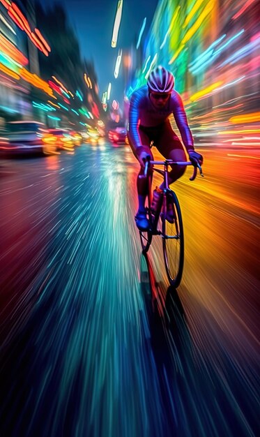 Foto um homem andando de bicicleta com uma confusão de tráfego atrás dele