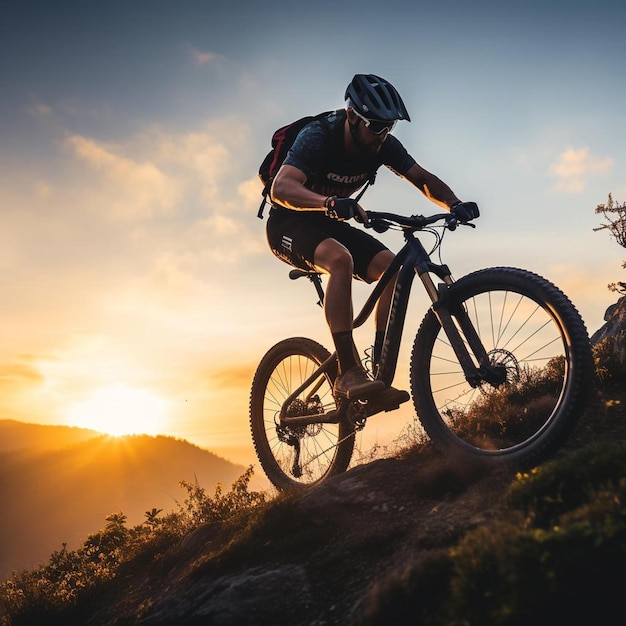 um homem andando de mountain bike em uma trilha