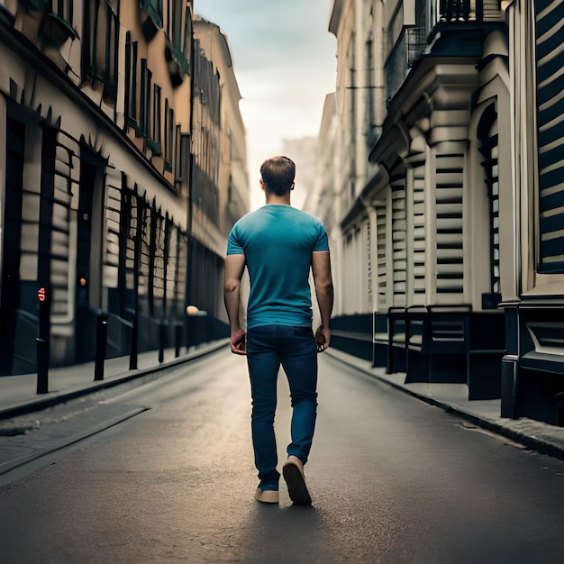 Um homem andando por uma rua com uma placa que diz "eu amo paris".