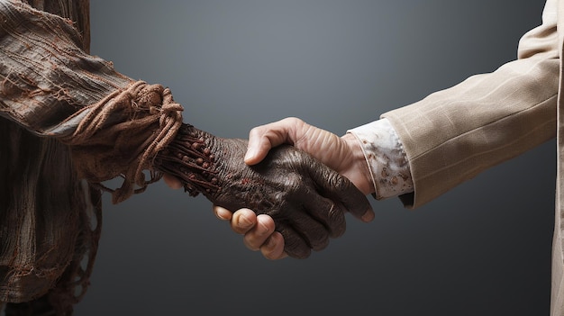 Um homem apertando a mão de uma mulher mais velha apertando as mãos