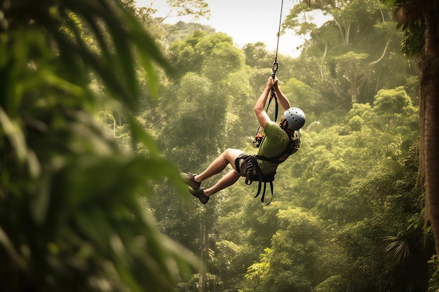 Foto um homem atravessando uma selva