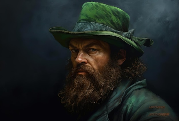 Um homem barbudo irlandês com um chapéu no estilo de photobashing