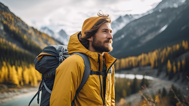 Um homem caminhando nas montanhas