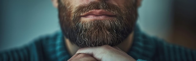 Um homem com barba é mostrado de perto destacando suas características faciais e estilo de cuidados