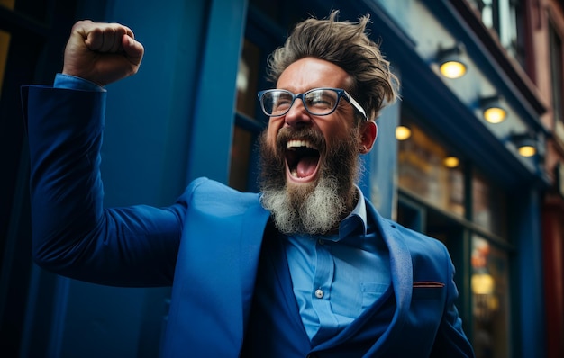 Foto um homem com barba e óculos está a gritar.