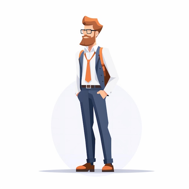 um homem com barba e óculos está de pé na frente de um fundo branco