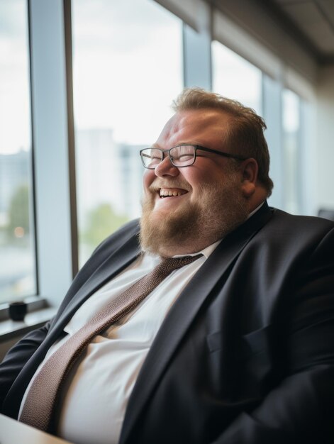 Foto um homem com barba e óculos sentado em um escritório