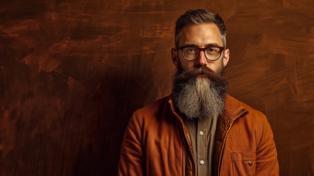 Foto um homem com barba e óculos.