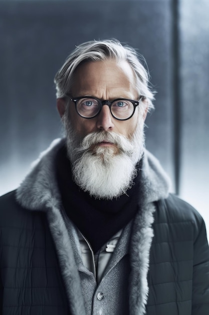 Um homem com barba e óculos