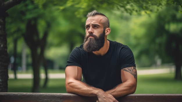 Um homem com barba sentado em um banco imagem generativa ai