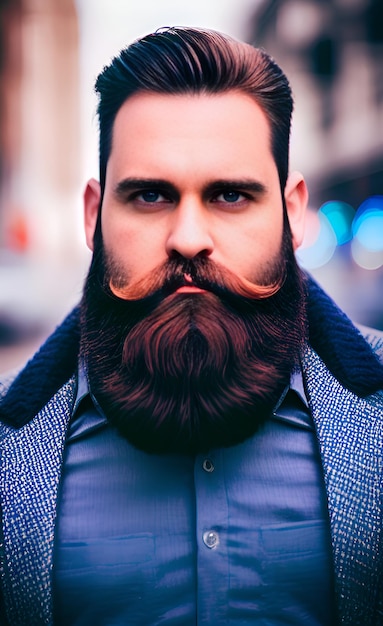 Um homem com barba vestindo uma camisa azul e uma camisa azul