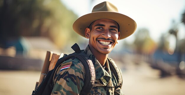 Um homem com chapéu e mochila