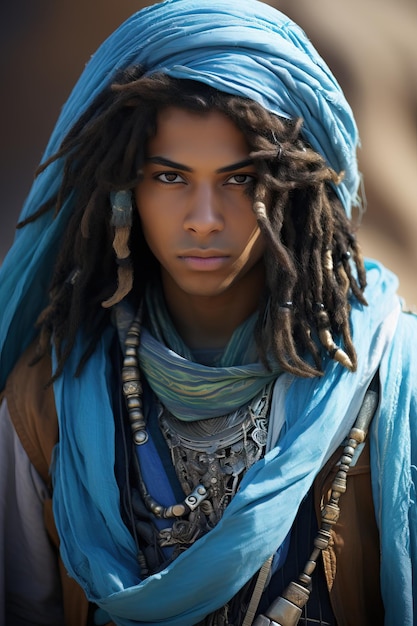 um homem com dreadlocks e lenço azul