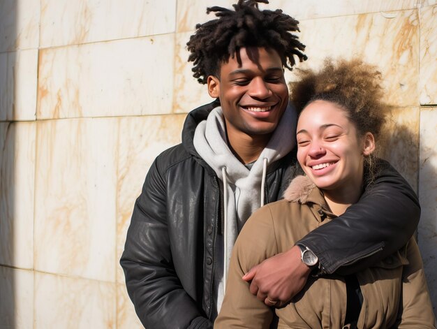 Foto um homem com dreadlocks na cabeça e uma mulher usando um lenço