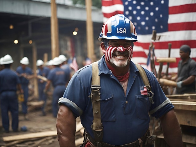 Foto um homem com o rosto pintado como uma bandeira americana.