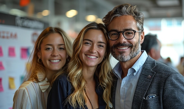 Um homem com óculos e um casaco está sorrindo com uma mulher e sorrindo