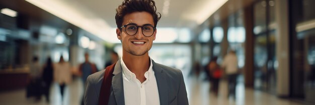 Foto um homem com óculos e um fato com uma camisa que diz 