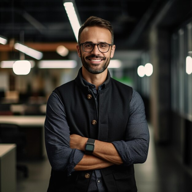 Foto um homem com óculos e uma camisa que diz 