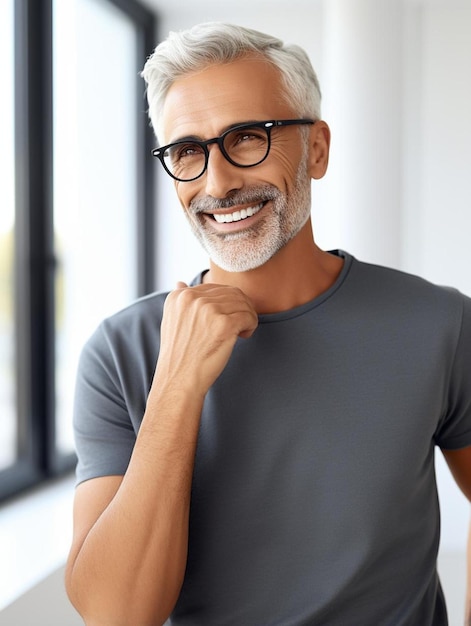 Foto um homem com óculos e uma camisa que diz velho