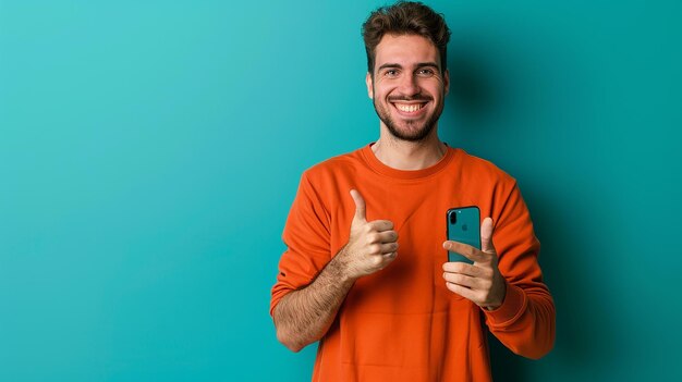 Foto um homem com os polegares erguidos dando um sinal de polegares levantados