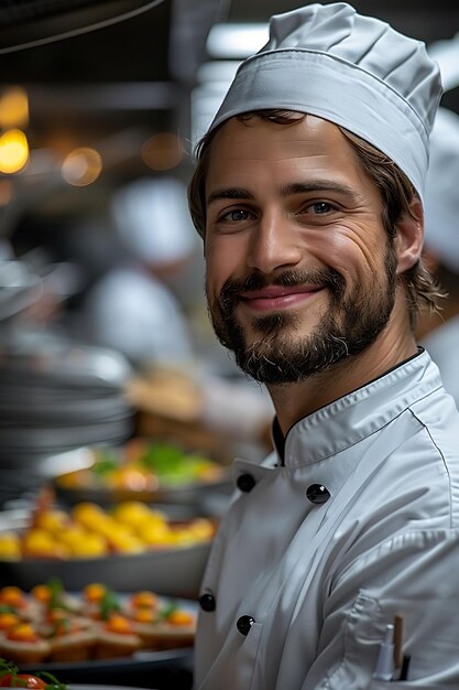 Foto um homem com um avental.