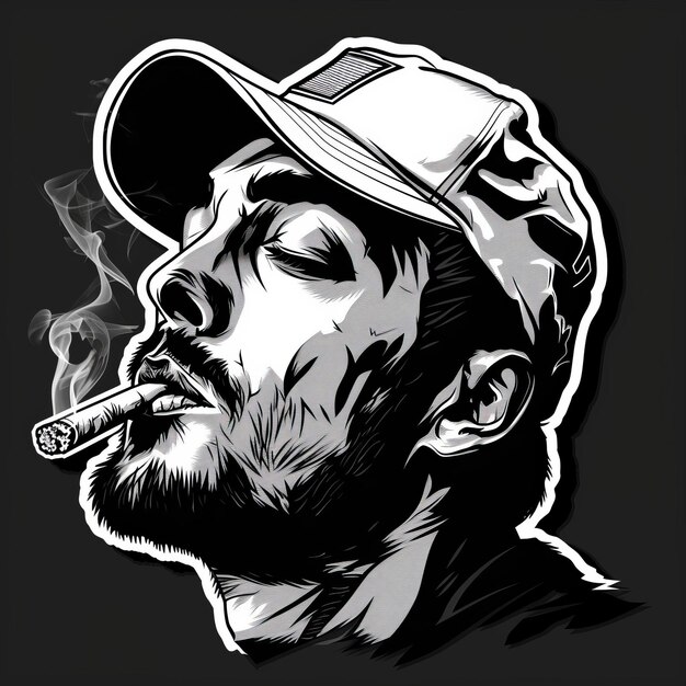 Foto um homem com um chapéu a fumar um cigarro.